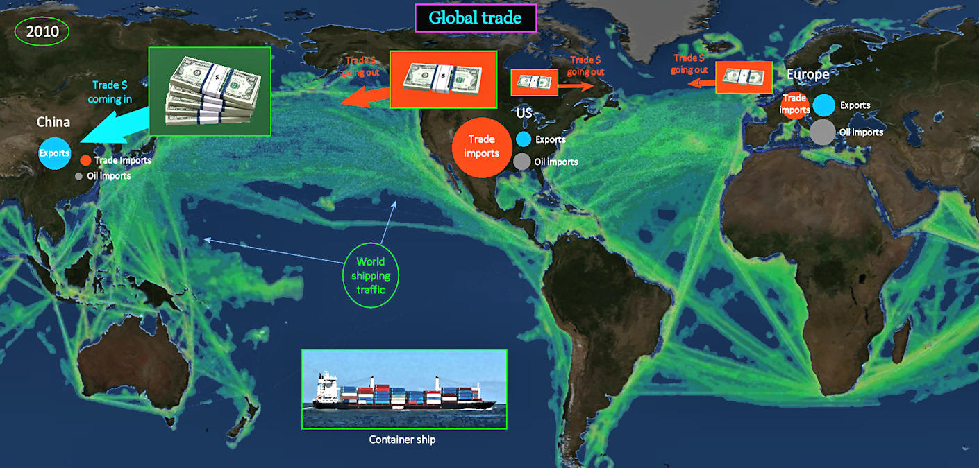 Trade deficits, container ships, 2010s map